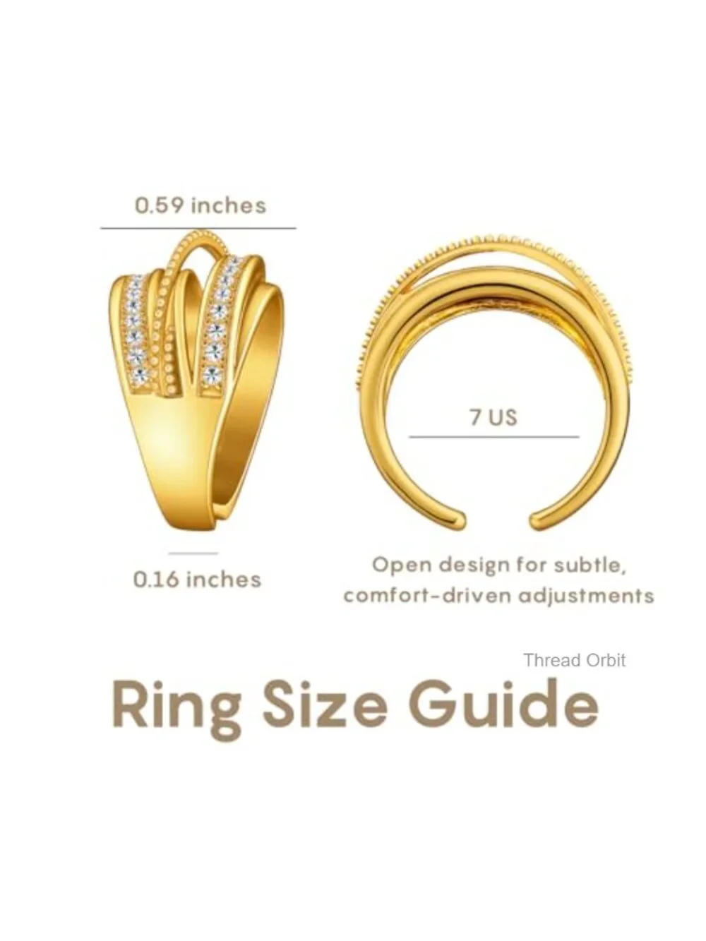 Gold-Plated Open Ring with Multi-Layered Baguette & Round Cubic Zirconia